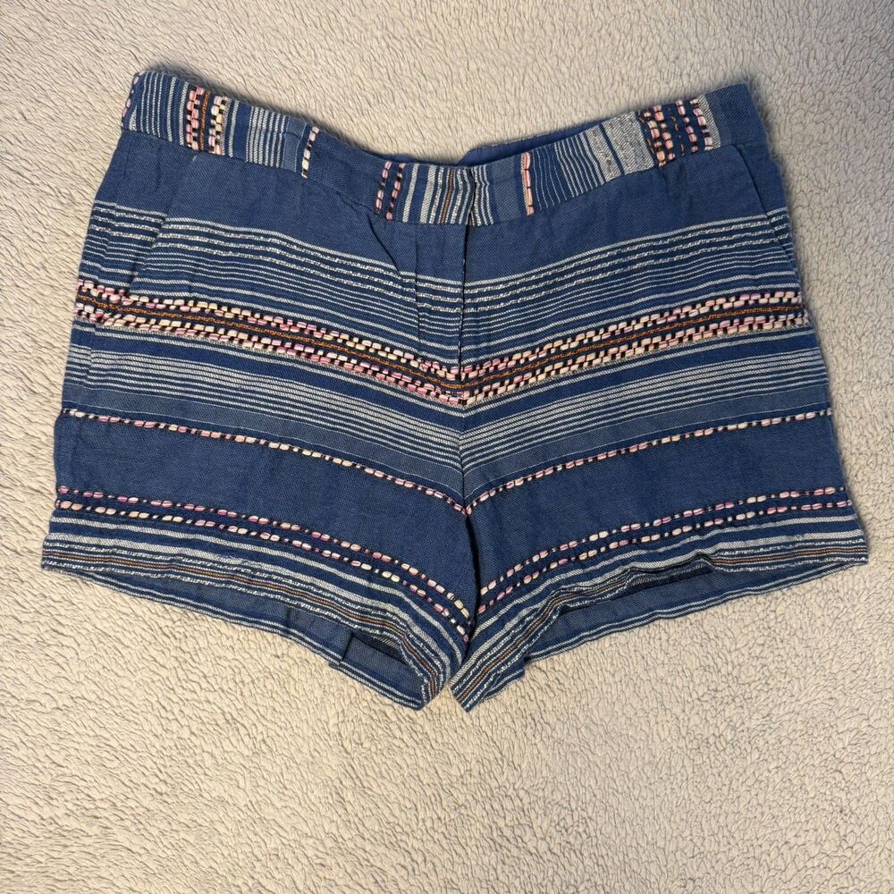 Fleur Bleue Shorts Sz 10 Blue Pink India 100% Cotton Southwestern Weave Boho EUC